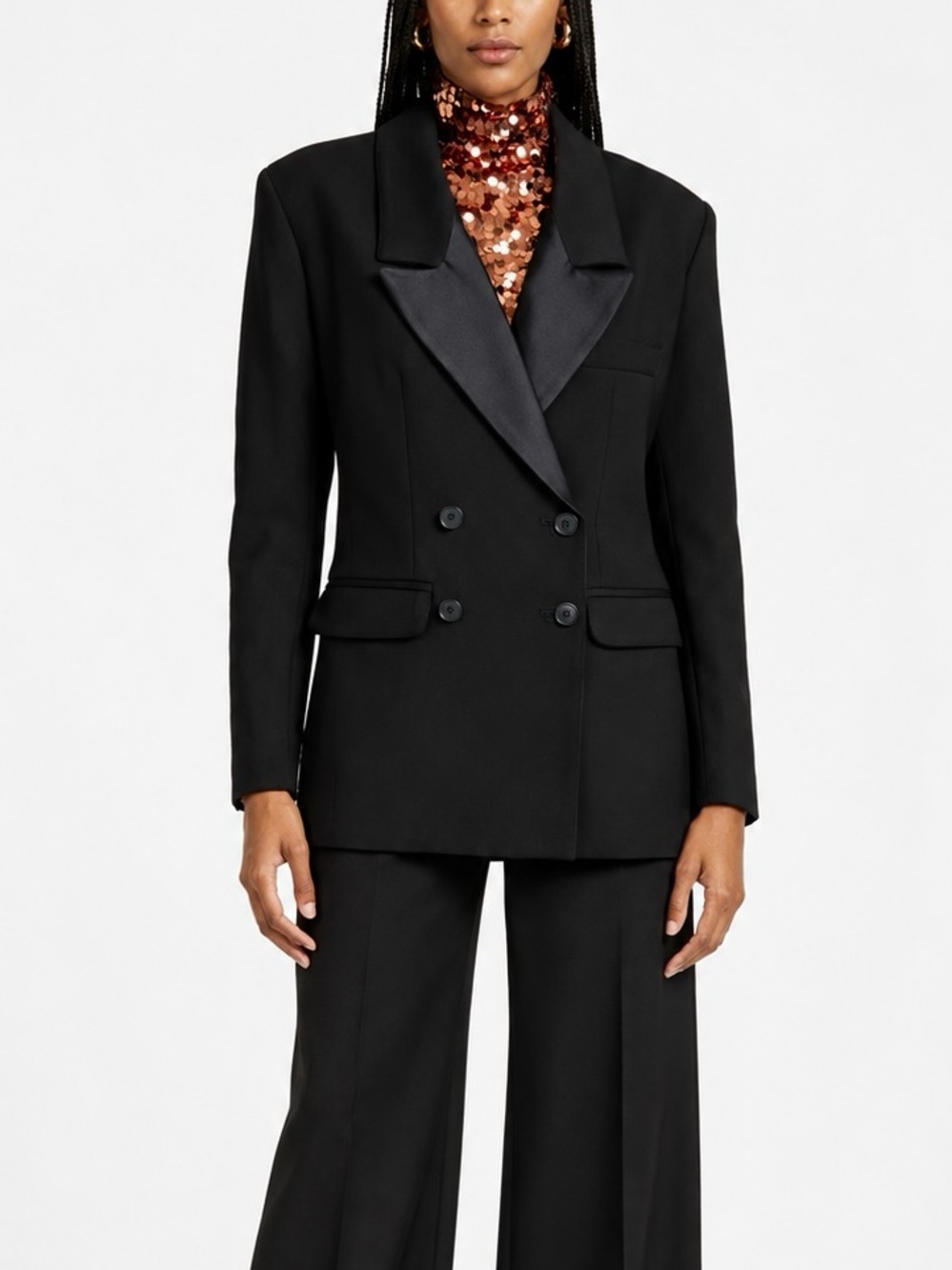 Smythe Oversized Black Tuxedo Double Breasted Blazer Jacket
